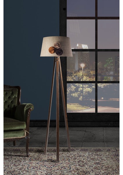 Düz 3 Ayak Tripod Lambader Abajur Avize Aydınlatma Ahşap Ceviz Ağaç Country Dekor Lamba Aplik Masif Doğal fiyatları