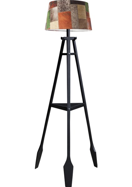 Remi Tripod Lambader Abajur Avize Aydınlatma Ahşap Siyah Ağaç Country Dekor Lamba Aplik Masif Doğal