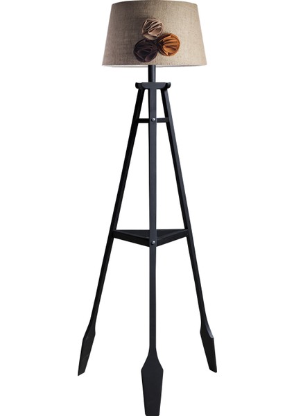 Remi Tripod Lambader Abajur Avize Aydınlatma Ahşap Siyah Ağaç Country Dekor Lamba Aplik Masif Doğal