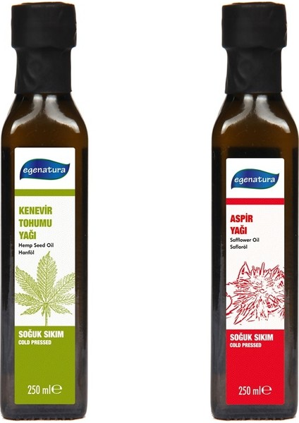 250 ml Kenevir Tohumu YAĞI+250 ml Aspir Yağı Soğuk Sıkım 2 x 250 ml 2'li Avantaj Seti