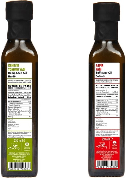 250 ml Kenevir Tohumu YAĞI+250 ml Aspir Yağı Soğuk Sıkım 2 x 250 ml 2'li Avantaj Seti fiyatları