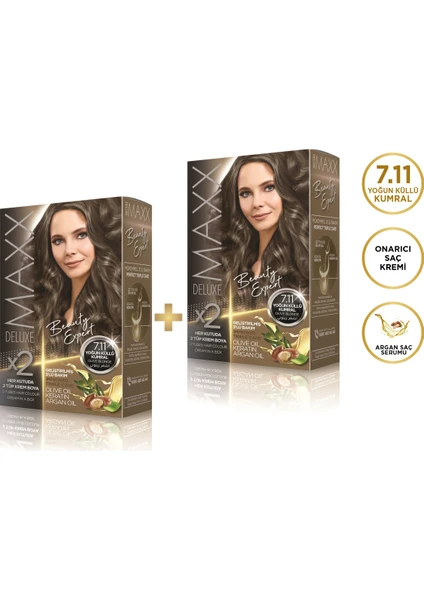 Maxx Deluxe Beauty Expert 7.11  Yoğun Küllü Kumral 2'li Set Boya