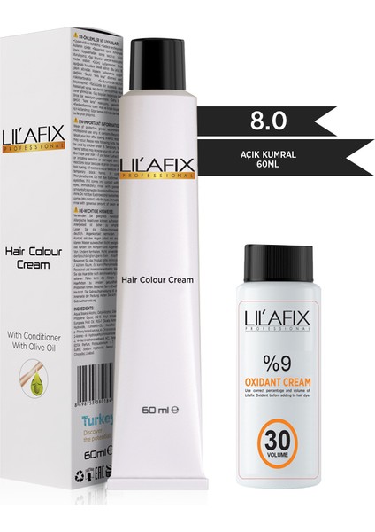 8.0 Açık Kumral Krem Tüp Boya-30 V Oksidan 60 ml