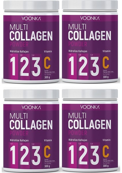 Multi Collagen Powder Hidrolize Kollajen (Tip I&ıı&ııı) ve Vitamin C Içeren Takviye Edici Gıda*4 Adet