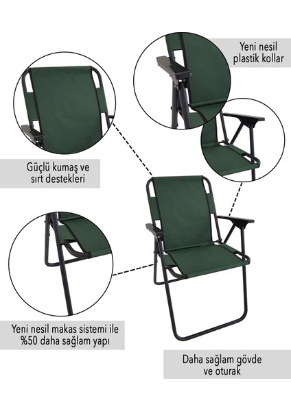 2 Adet Kamp Sandalyesi Katlanır Sandalye Piknik Sandalyesi Plaj Sandalyesi - Yeşil