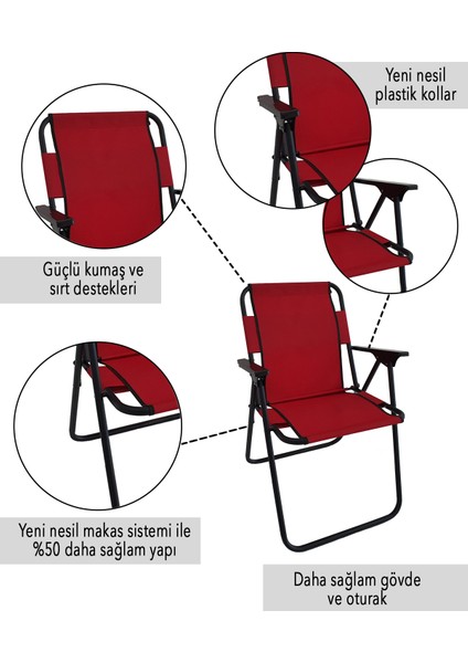 2 Adet Kamp Sandalyesi Katlanır Sandalye Piknik Sandalyesi Plaj Sandalyesi - Kırmızı