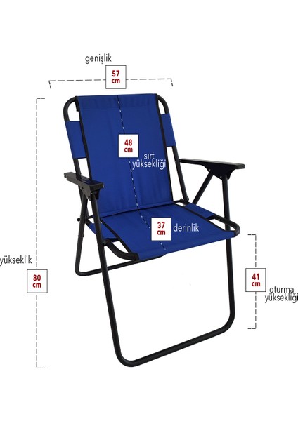 3 Adet Kamp Sandalyesi Katlanır Sandalye Piknik Sandalyesi Plaj Sandalyesi - Mavi