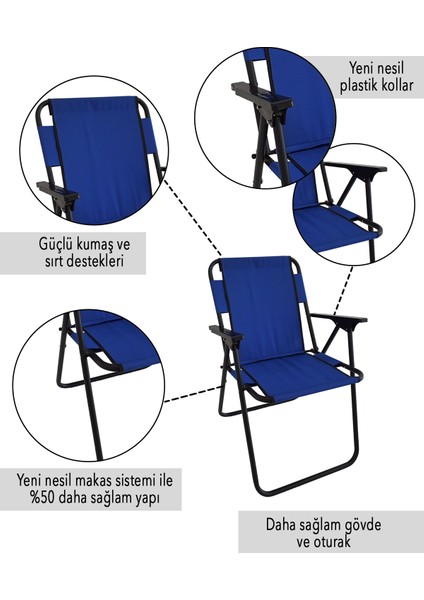 4 Adet Kamp Sandalyesi Katlanır Sandalye Piknik Sandalyesi Plaj Sandalyesi - Mavi