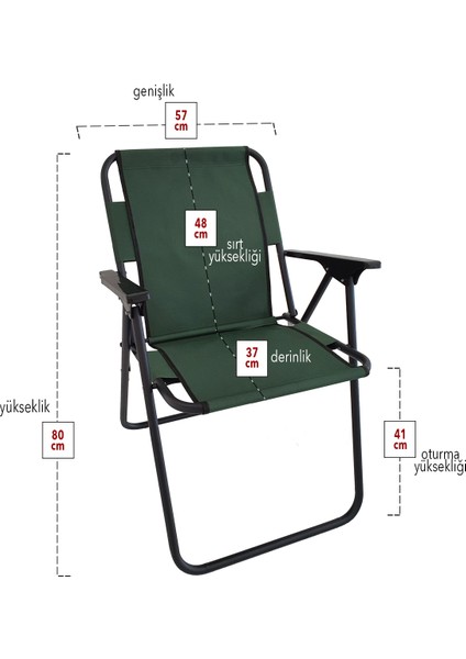 4 Adet Kamp Sandalyesi Katlanır Sandalye Piknik Sandalyesi Plaj Sandalyesi - Yeşil