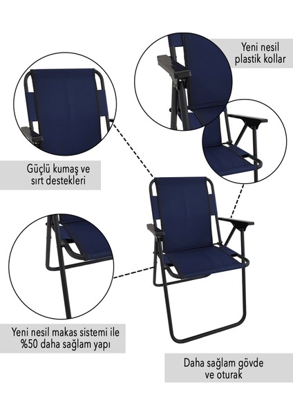 4 Adet Kamp Sandalyesi Katlanır Sandalye Piknik Sandalyesi Plaj Sandalyesi - Lacivert fiyatları