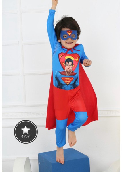 Erkek Çocuk Superman Kostüm Maske + Pelerin