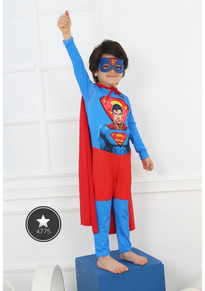 Erkek Çocuk Superman Kostüm Maske + Pelerin