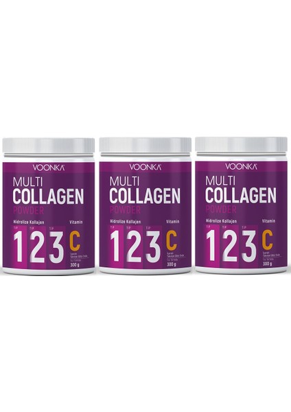 Multi Collagen Powder Hidrolize Kollajen (Tip I&ıı&ııı) ve Vitamin C Içeren Takviye Edici Gıda*3 Adet