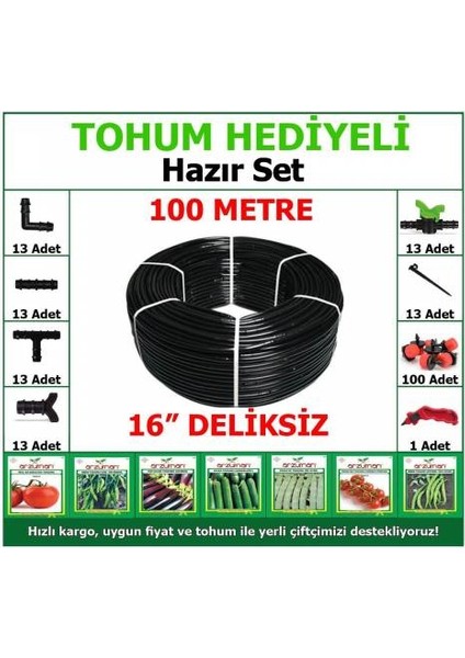 * Tohum * 100 mt Hazır Set Deliksiz Damla Sulama Hortumu