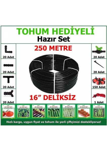 * Tohum * 250 mt Hazır Set Deliksiz Damla Sulama Hortumu fiyatları