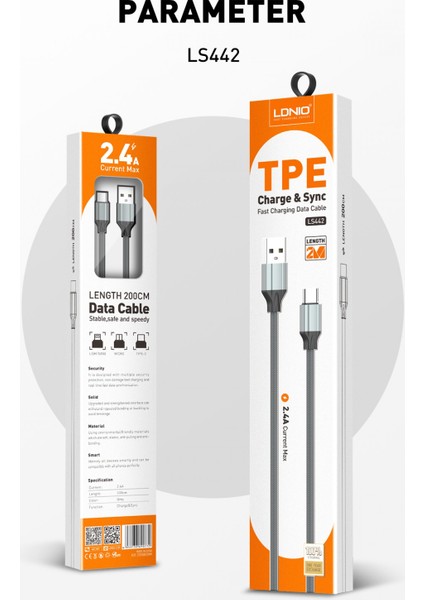 Ldnıo Cep Telefonu Hızlı Şarj Kablosu 2 Metre Micro -LS442