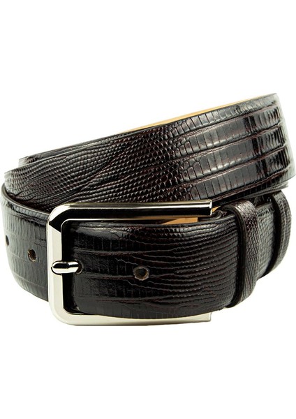 Krokodil Baskılı Dana Derisi Kemer - Kahverengi