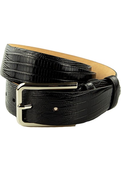 Krokodil Baskılı Dana Derisi Kemer - Siyah