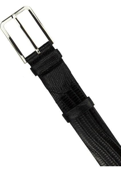 Krokodil Baskılı Dana Derisi Kemer - Siyah fiyatları