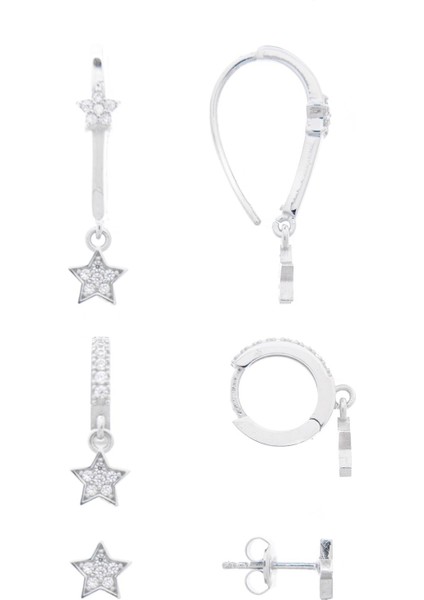 Üçyıldızlı Kombin Zirkon Taşlı 925 Ayar Gümüş Küpe fırsatları