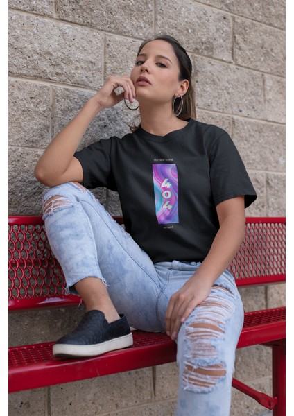 Unisex Siyah Dijital Baskılı Tişört