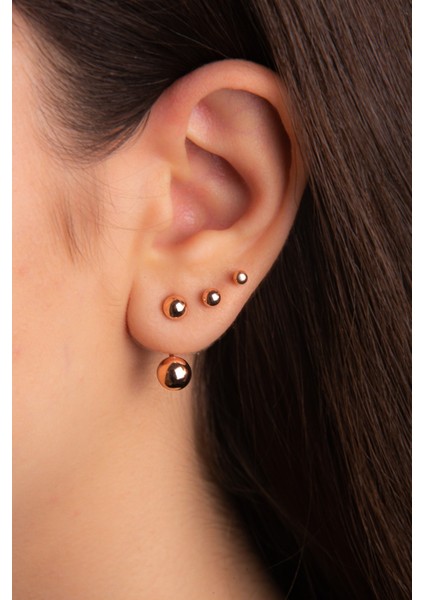 Üçlü Top Kombin Rose Kaplama Kadın Gümüş Küpe 925 Ayar fiyatları