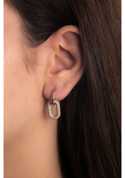 Oval Halka Parlak Zirkon Taşlı Gümüş Altın Kaplama Kadın Gümüş Küpe 925 Ayar fiyatları