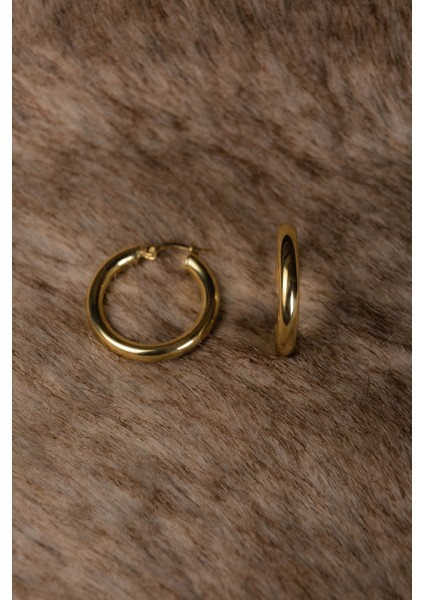 Halka Küpe Gold Altın Kaplama Kadın Gümüş Küpe 925 Ayar