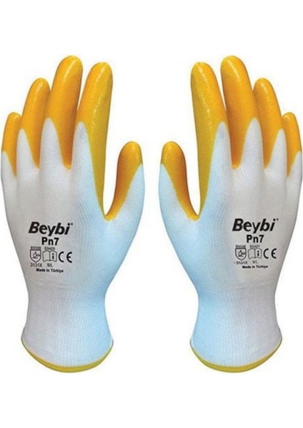 Polyemit Örme Eldiven K7 (Pn7) Beyaz Sarı 10