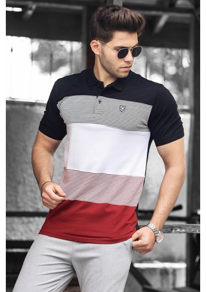 Renk Bloklu Siyah Polo Yaka Erkek Triko Tişört 9280