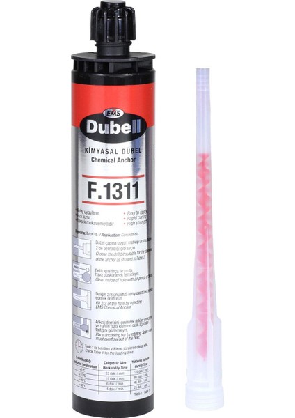 F.1311 Epoksi Kimyasal Dübel Yeni Üretim 300 ml