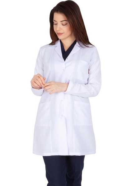 Kadın Doktor Öğretmen Önlüğü Laboratuvar Eczacı Hemşire Dizüstü Önlük Klasik Yaka