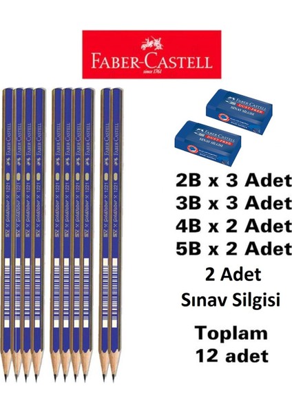 Dereceli Kalem Seti 10 Adet Faber Sınav Silgisi 2 Adet 2b 3 Adet 3b 3 Adet 4b 2 Adet 5b 2ADET