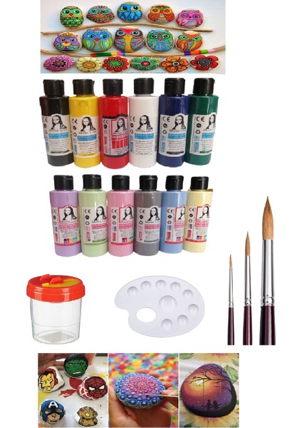 Taş Boyama Seti 6 Ana Renk 6 Pastel Renk Set 1 Paket