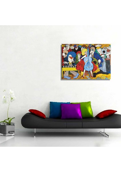 Çellocu Kırmızılı Kadın Soyut Dekoratif Kanvas Tablo TBL1691 35X50 cm