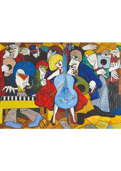 Çellocu Kırmızılı Kadın Soyut Dekoratif Kanvas Tablo TBL1691 35X50 cm