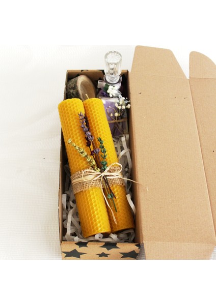 2'li 20 cm Petek Mum ve Kolonya Set