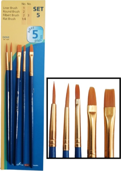 Sentetik Fırça Seti Academy Dove 5'li Fırça Seti 1 Paket