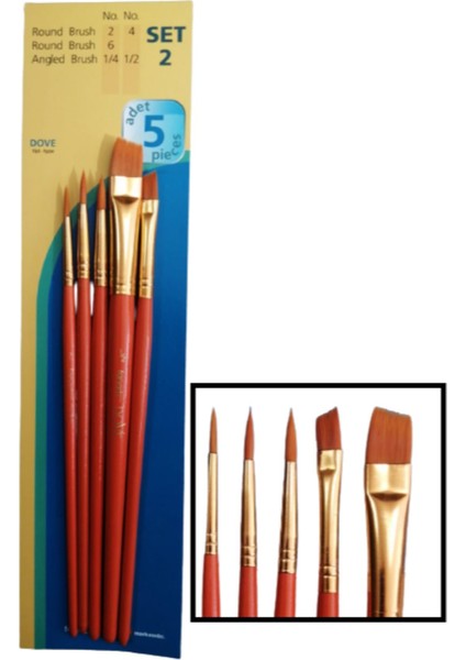 Sentetik Fırça Seti Academy Dove 5'li Fırça Seti 1 Paket
