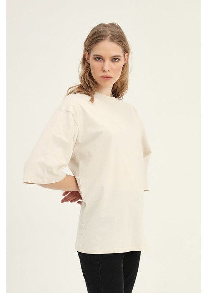 Truvakar Kol Basic Oversize Tişört Bej