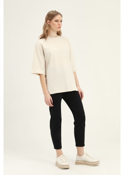 Truvakar Kol Basic Oversize Tişört Bej modelleri