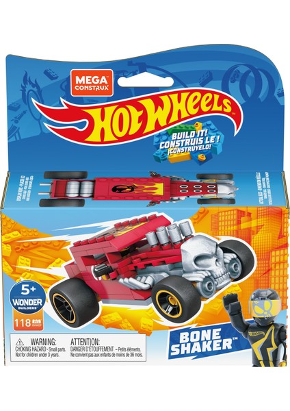 Mega Construx Hot Wheels Blok Araçlar Serisi, Bone Shaker, 5 Yaş Ve Üzeri İçin İdeal Yapı Oyuncakları GVM29