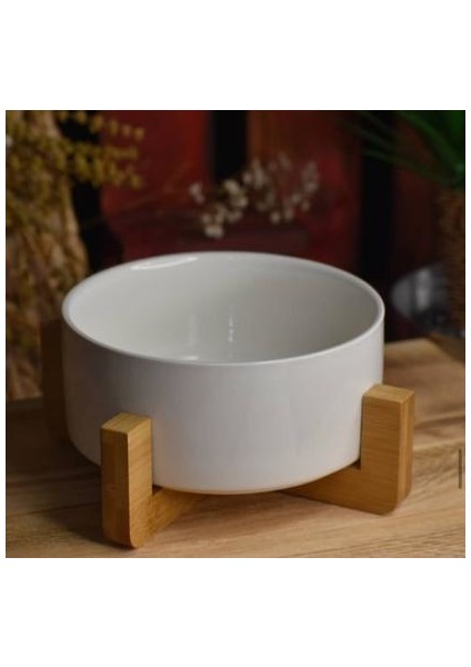 Bambu Standlı 15 cm Porselen Yuvarlak Servis Kasesi