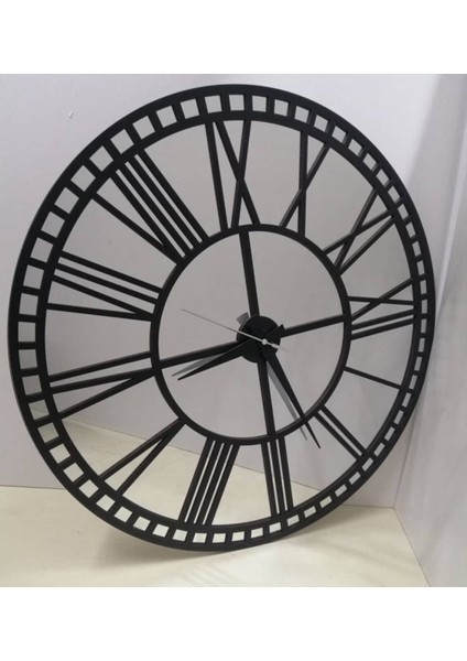 Gümüş Aynalı Pleksi 50 cm Siyah Ahşap Duvar Saati