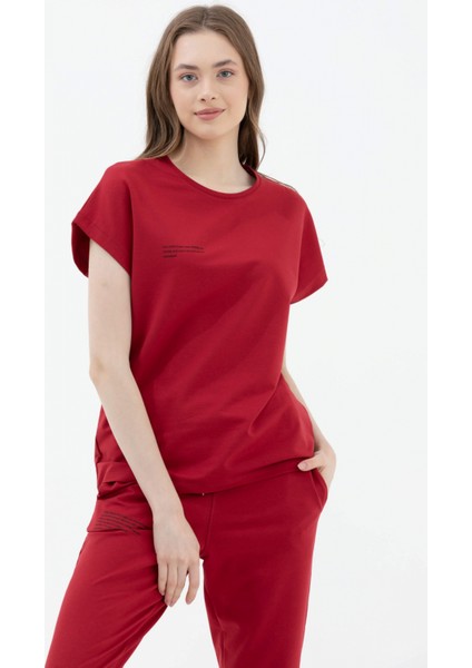 Oversize Kısa Kollu Tshirt - Bordo