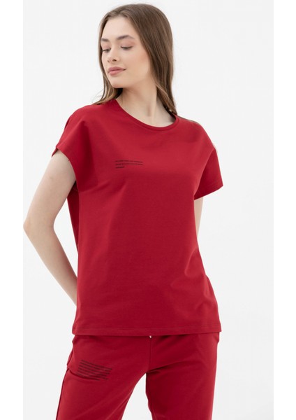 Oversize Kısa Kollu Tshirt - Bordo