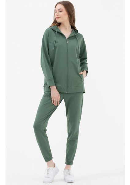 Fermuarlı Oversize Sweat - Yeşil