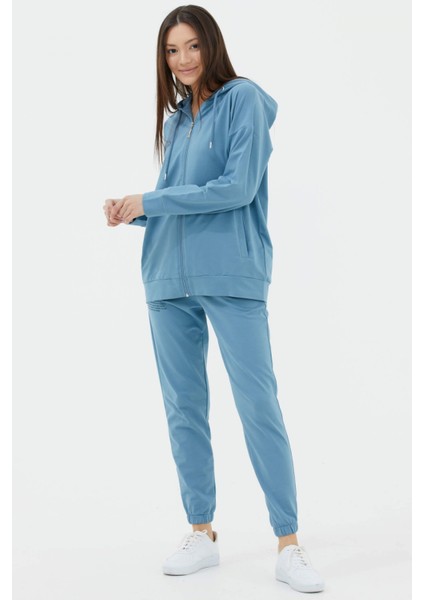 Fermuarlı Oversize Sweat - Mavi
