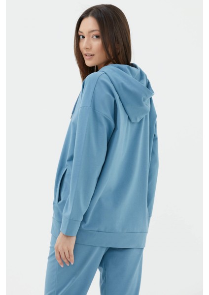 Fermuarlı Oversize Sweat - Mavi