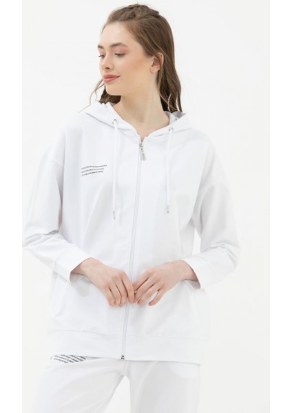Fermuarlı Oversize Sweat - Beyaz fiyatları